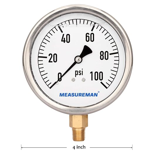 MEASUREMAN 4" Dial Size, Glycerin Filled Plumbing Pressure Gauge, Stainless - Image 6