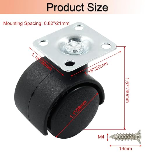 4pcs 1 Inch Swivel Caster Wheels, Heavy Duty Swivel Plate Casters Wheel - Image 2