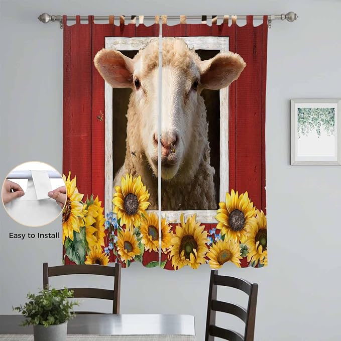 Sheep Sunflower Living Room Curtains 96 Inch Length, Window Curtains Tab Top - Image 4