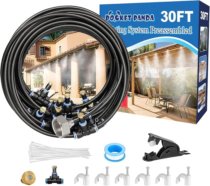 Pre-Assembled Misters for Outside Patio, Outdoor Water Misting Cooling System by POCKETPANDA