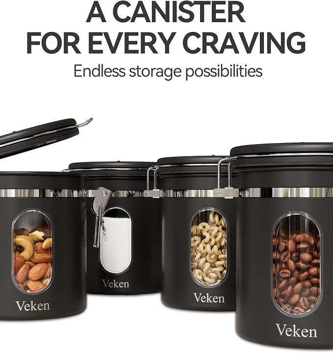 Veken Coffee Canister with Window, Airtight Stainless Steel Kitchen Food - Image 7