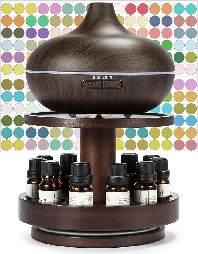 TJ.MOREE Bamboo Essential Oil Organizer 2-Tier Carousel Holder Black Walnut | by TJMOREE