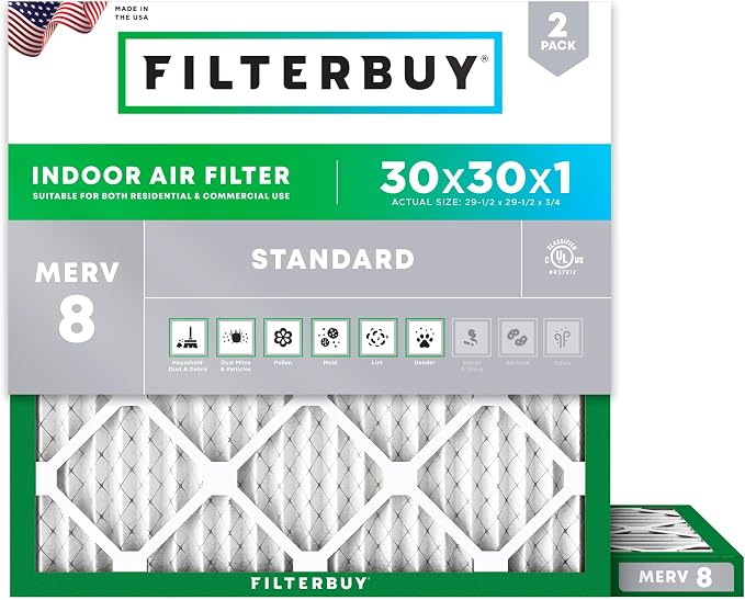 Filterbuy 30x30x1 Air Filter MERV 8 Essential Dust & Allergy Defense, by Filterbuy