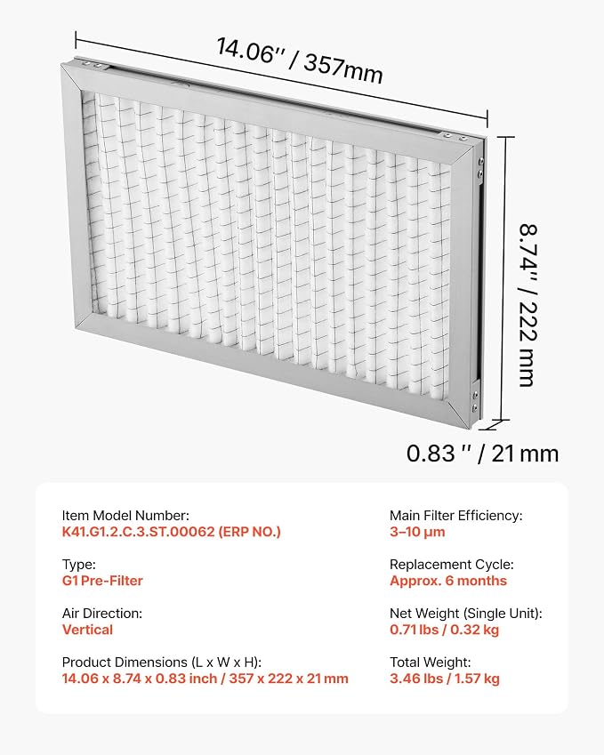 VEVOR Lab Fume Hood Filter, 14.06 x 8.74 x 0.83 in, 5 Pieces Replacement - Image 7