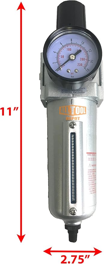 1/2" NPT HEAVY DUTY Compressed Air In Line Filter Regulator Combo Piggyback - Image 2