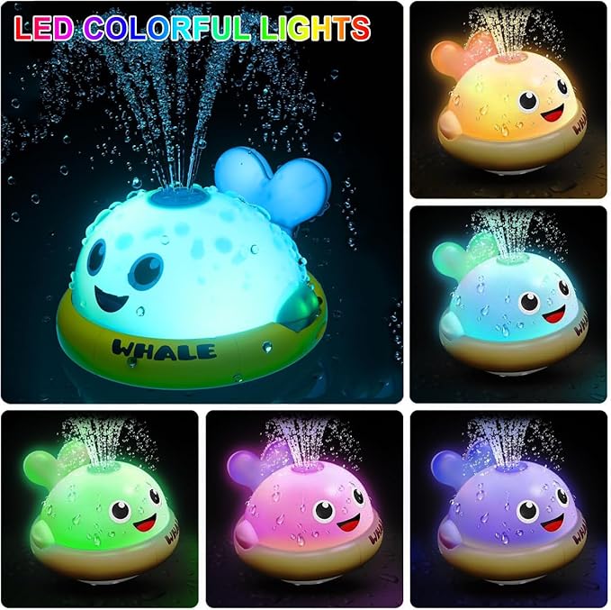 Baby Bath Toys, Whale Sprinkler Bath Toys for Toddlers, Light Up Bath Toy,Bathtub Fountain Toys,Pool Water Table Infant Baby Toys, Birthday Gifts for Boys & Girls