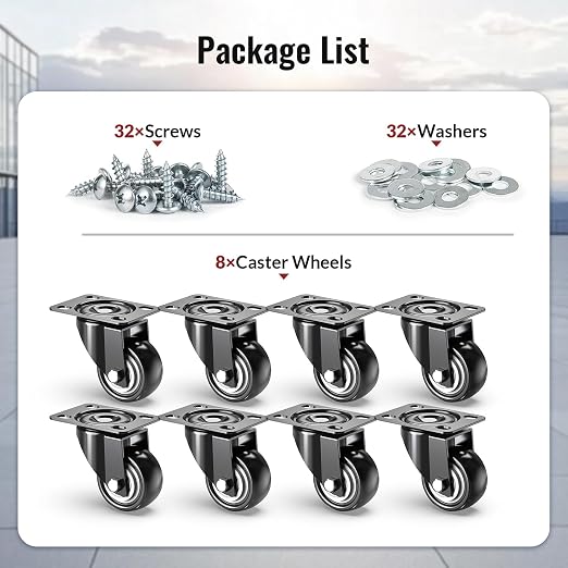2" Caster Wheels Set of 8, Heavy Duty Casters Without Brake, Swivel Plate - Image 5
