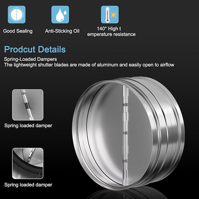 Hon&Guan 8 Inch Duct Backdraft Damper, Draft Blocker One-Way Airflow Ducting - Image 3