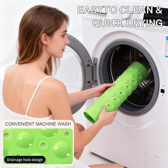 Anti-Slip Bathtub Shower mat, 39.3×15.7 inch（Approximately 100 × 40cm） Soft Oversized Machine Washable Non-Slip Bathtub mat with Drainage Holes, Bathroom Floor Suction Cup.（1-Opaque Pea Green）