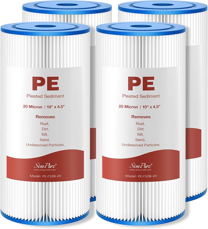 SimPure 10"x4.5" Pleated Sediment Water Filter, 20 Micron Whole House Water by SimPure_Water