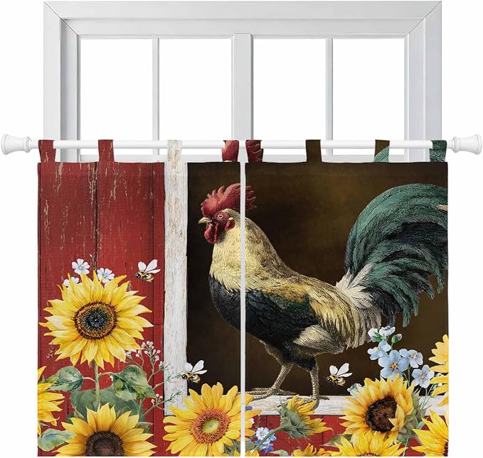 Chicken Sunflowers Bedroom Curtains 63 Inch Length, Window Curtains Tab Top by Unknown