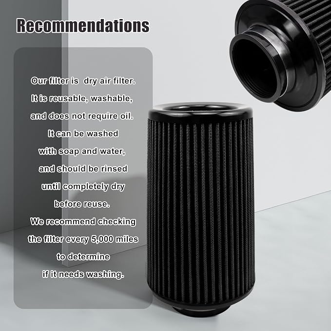 RYANSTAR 76mm 3" High Flow Round Tapered Cone Cool Air Filter Cleaner - Image 6