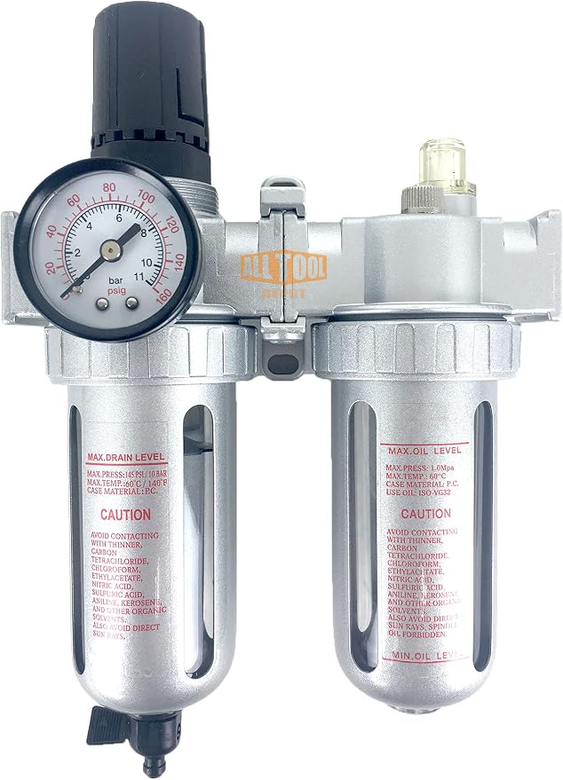 1/2" NPT Mid Flow Compressed Air In Line Filter Regulator Lubricator Oiler by AllToolDepot
