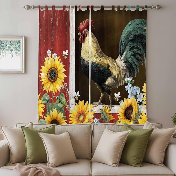Chicken Sunflowers Living Room Curtains 96 Inch Length, Window Curtains Tab Top - Image 3