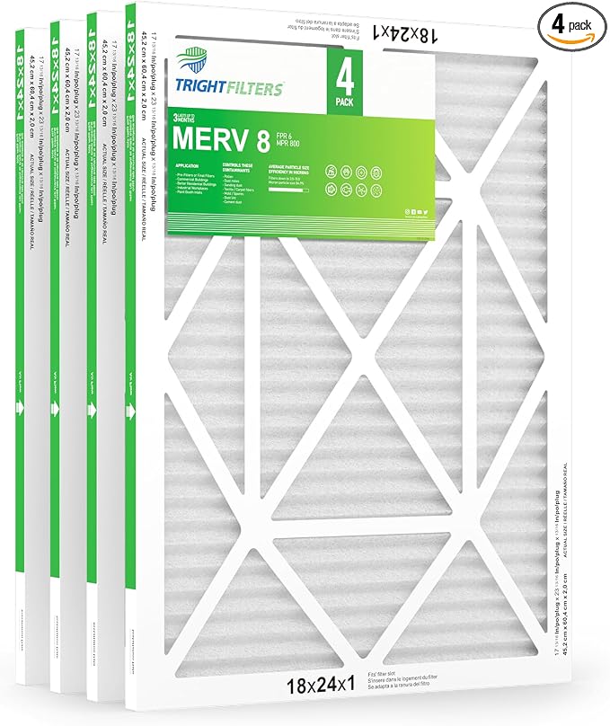 18x24x1 Air Filter 4 Pack, MERV 8 Pleated Dust Defense Air Filters Replacement by TrightFilters