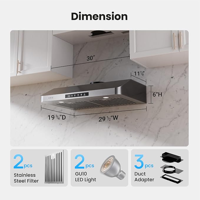 Under Cabinet Range Hood 30 Inch, 980CFM Fast Venting Ducted, Kitchen Hood - Image 9