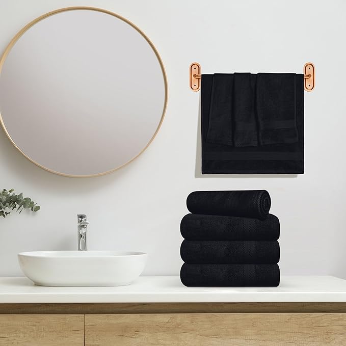 GLAMBURG Ultra Soft 6-Piece Hand Towel Set 16x28-100% Ringspun Cotton - Durable & Highly Absorbent Hand Towels - Ideal for use in Bathroom, Kitchen, Gym, Spa & General Cleaning - Black