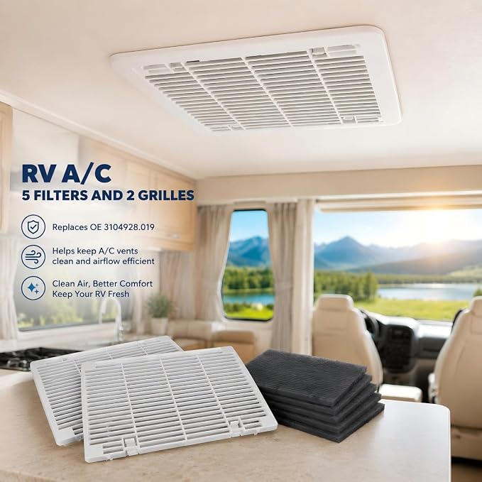 3104928.019 Dometic RV A/C 5 Filters and 2 Grilles, rv ac vent cover | Includes - Image 2