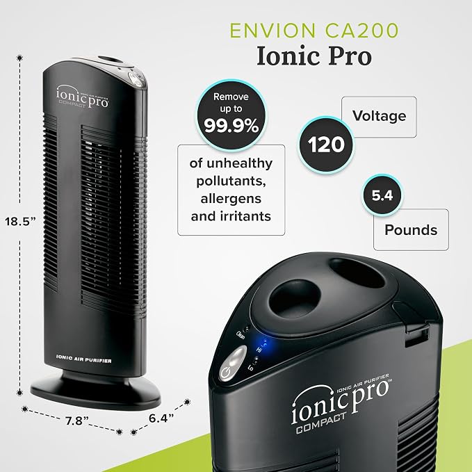 Ionic Pro Compact Air Purifier Tower, Never Replace Filters, Quiet Negative Ion - Image 3