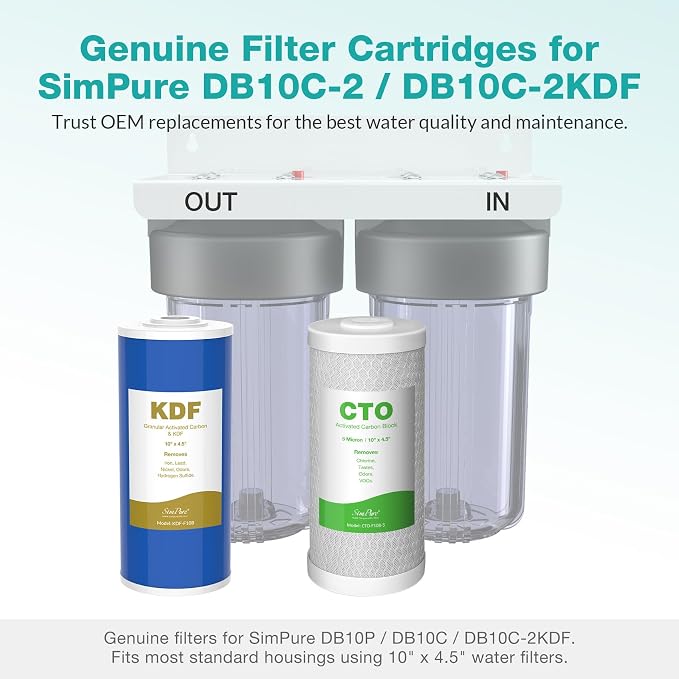 SimPure Whole House Water Filter Cartridges 5 Micron 10" x 4.5" CTO+GAC/KDF - Image 2