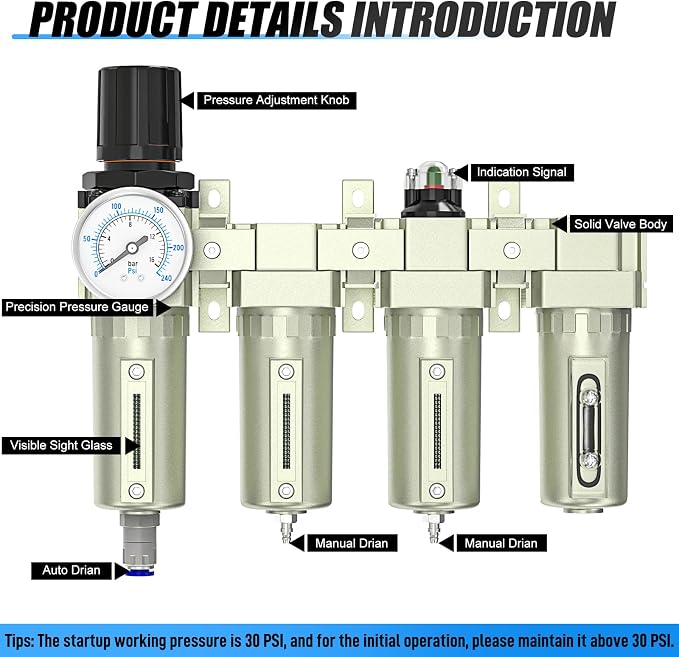 3/4" NPT Heavy Duty Industrial Grade 4 Stage Air Drying System, Auto Drain - Image 4