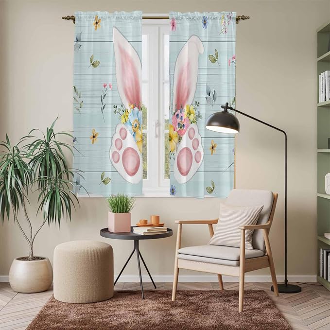 Easter Window Curtains 63 Inch Long 2 Panel Set, Rod Pocket Bedroom Curtains & - Image 7