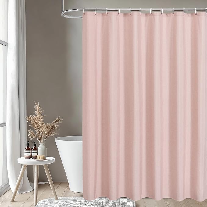 2-in-1 Waterproof Extra Long Fabric Shower Curtain or Liner,Linen Textured,84 Inch Breathable TPU & Washable Bathroom Shower Curtain Set with 12 Plastic Hooks,Modern,72"x84" Blush