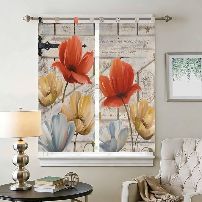 Retro Floral Living Room Curtains 84 Inch Length, Window Curtains Tab Top - Image 2