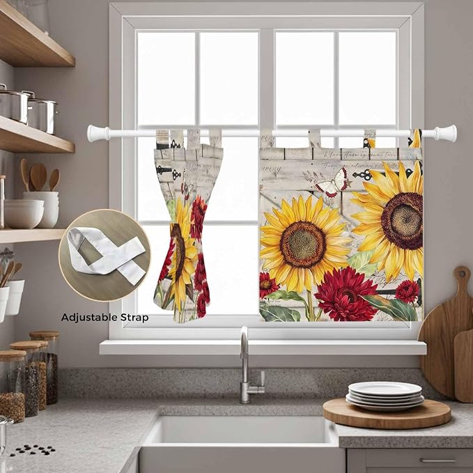 Red Yellow Sunflowers Kitchen Curtains 36 Inch Length, Small Window Curtains - Image 5