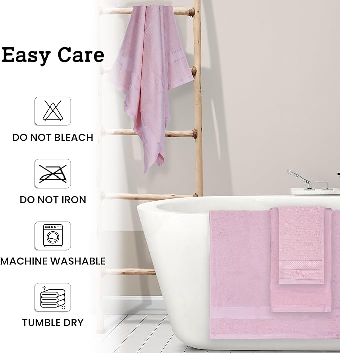 Casa Lino Bath Towel Set of 8 (2 Bath Towels, 4 Wash Cloths & 2 Hand Towels for Bathroom) - 100% Cotton - Highly Absorbent & Quick Dry - Guest Room Essentials for Bathroom Set - (Blush Pink)