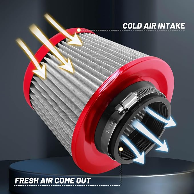 3" 76mm Universal High Flow Cold Air Intake Air Filter Upgraded Stainless Steel - Image 4