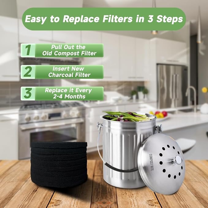 6.7 Inch Charcoal Filters for 8 Pack Kitchen Countertop Compost Bins- Extra - Image 8