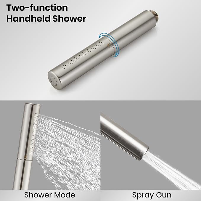Airuida Shower Fixtures 2 Functions Shower Faucet Set Wall Mounted for Bathroom High Pressure Brass Handheld Shower with Rough-in Valve Round Rainfall 10 Inch Shower Head Brushed Nickel