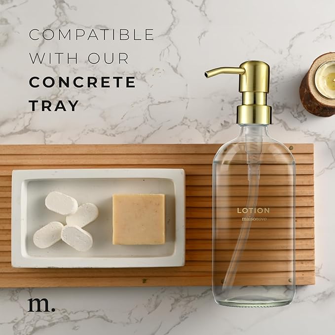MaisoNovo Soap Dispenser 2-Piece Set | 16.9oz Clear Bottles with Gold Stainless Steel Pump