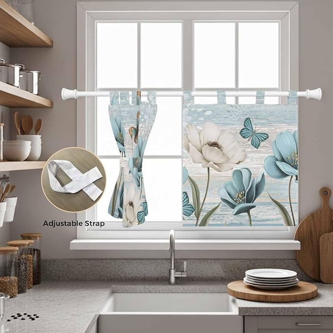 Spring Floral Kitchen Curtains 24 Inch Length, Small Window Curtains Tab Top - Image 5
