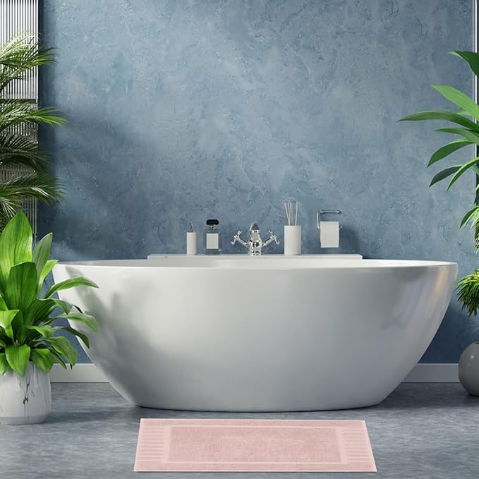 White Classic Luxury Bath Mat Floor Towel Set - Absorbent Cotton Hotel Spa Shower/Bathtub Mats [Not a Bathroom Rug] 22"x34" | 2 Pack | Pink