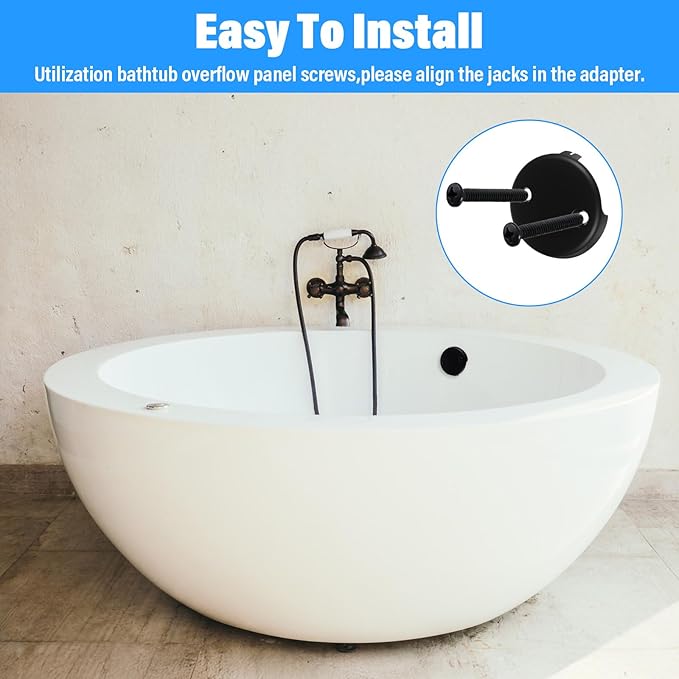 Tub Drain Overflow Covers, 3-1/8" Two Hole Bathtub Drain Overflow Cover with Screws, Fits Most Standard Bath Tub Drains(Matte Black)