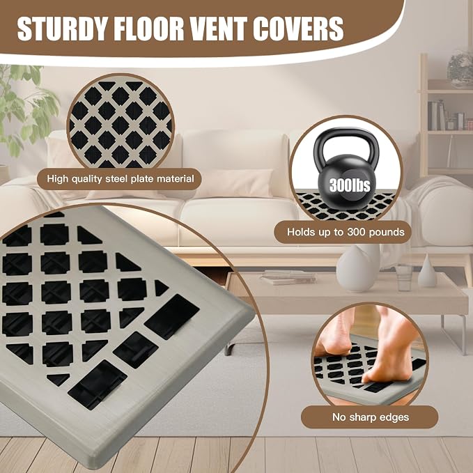 Floor Register AC Vents Brushed Nickel Color 4x10 Inch Air Vents Floor Vents - Image 3
