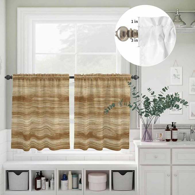Kitchen Curtains Tiers and Valance Set of 3, Light Brown Wood Grain Light - Image 8