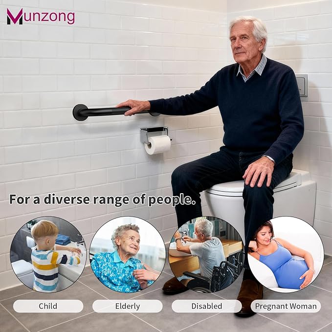 12 Inch Anti Slip Bathroom Grab Bar, 2 Pack Munzong Oil Rubbed Black Shower Grab Bar for Bathtubs, Knurled Handicap Balance Bar,Safety Hand Rail Support Elderly Senior