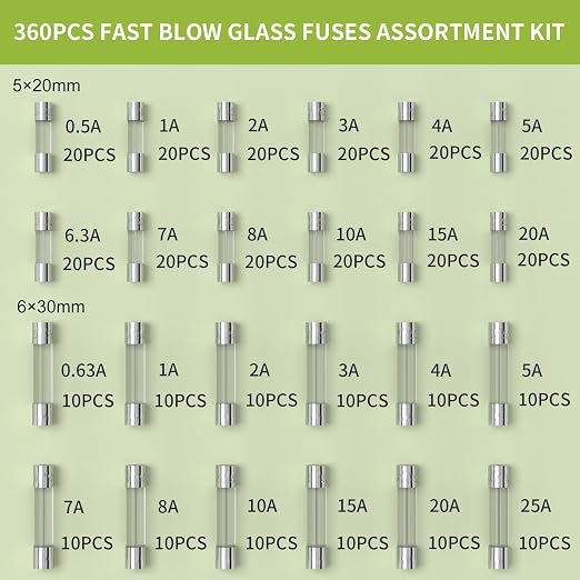 Joinfworld 360Pcs Fast Blow Glass Fuse Assortment Kit 24 Values Automotive - Image 2