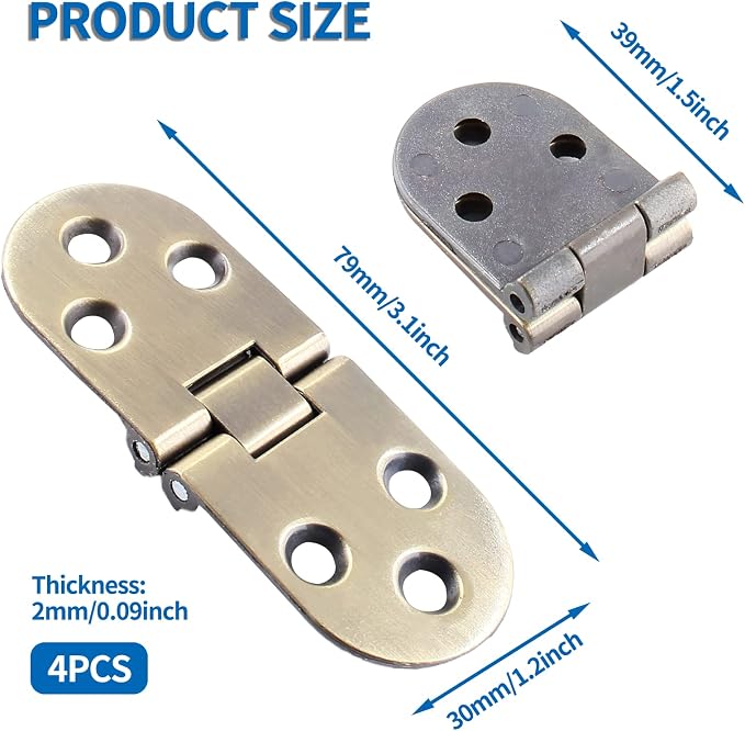 4Pcs Heavy Duty Folding Table Hinges, Bronze Sewing Machine Flip Top Hinge Zinc - Image 2