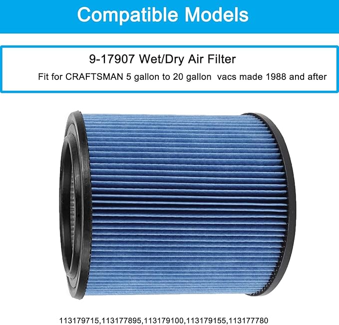 MZY LLC 17907 Cartridge Filter for Craftsman Shop Vac 5 to 20 Gallon, 3-Layer - Image 3
