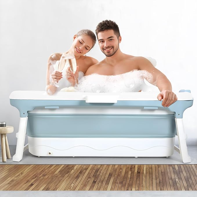 Portable Bathtub for Adult, Large Collapsible Tub, Portable Tub for Adults, Tub for Shower, Sweat Steaming Spa Sweat Steaming Bathtub, Effortless Folding Bathtub, Hot Bath, Ice Bath (Blue 50'')