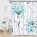Teal Blue and Grey Boho Watercolor Floral Shower Curtain, Ink Painting Style Blossom & Leaf Shower Curtains for Chic Elegant Bathroom, Artistic Fabric Cloth Flower Shower Curtain, 72x72