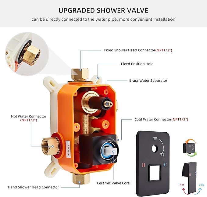 Shower Faucet Set, Matte Black Rainfall Shower System Complete Wall Mounted for Bathroom with 10 Inch Square Shower Head and Handheld Shower Head Rain Mixer Combo Set