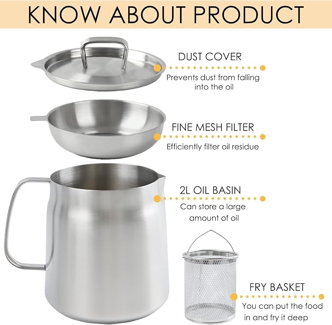 68oz 304 Stainless Steel Oil Filter Pot, Heavy Duty Bacon Grease Container & - Image 5