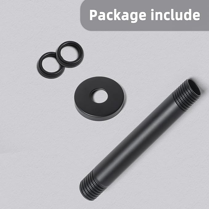 6 Inch Shower Arm with Flange, Ceiling Mounted Shower Head Extension Arm, 1/2 NPT Straight Arm for Rain Shower Head, Stainless Steel Shower Head Extension Replacement Pipe Arm,Black