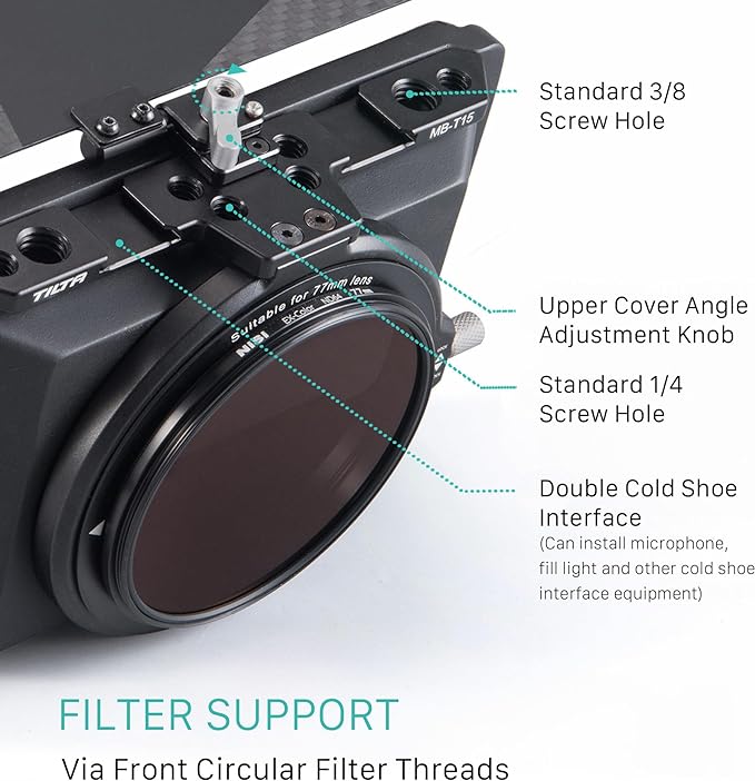 Tilta Mini Matte Box | 15mm Rod Adapter & 4 Lens Adapters | Lightweight | - Image 2