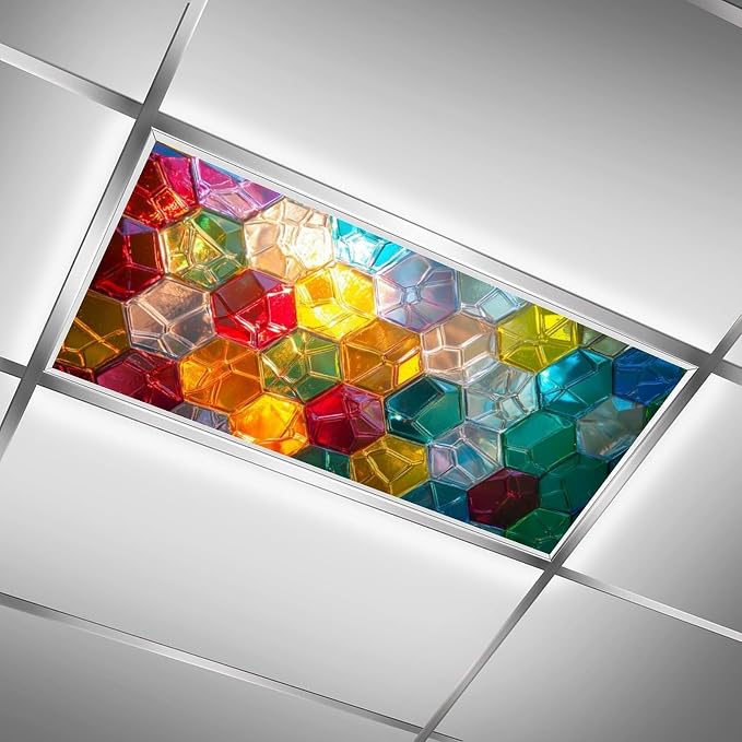 2 Pack Fluorescent Light Covers 4 X 2 Feet Colorful Geometry Magnetic Light - Image 2